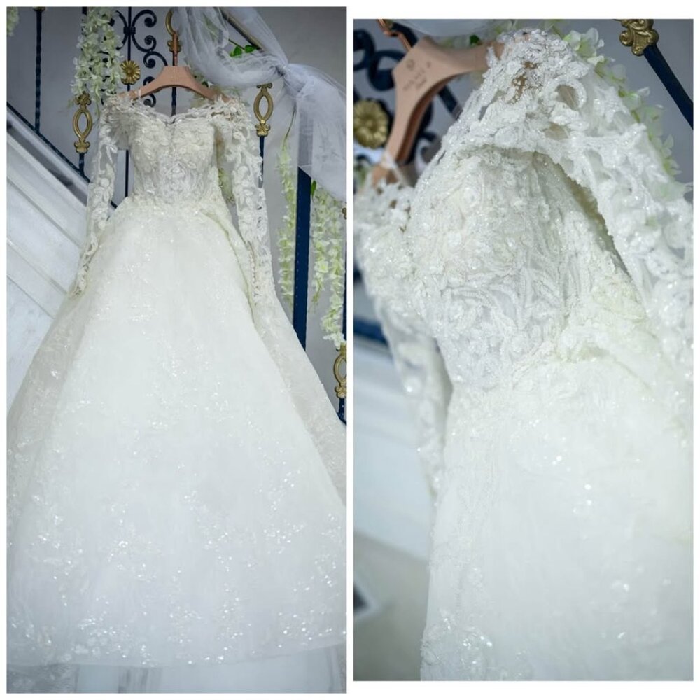 Mikael D CustomMade Long Sleeve Lace Ball Gown Wedding Dress